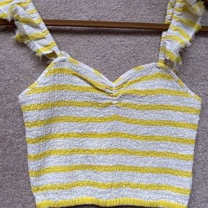 Free People Yellow & White Striped Crop Tank